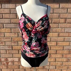 NWT Express Black Floral Cami thong with Pink and Orange Accents
